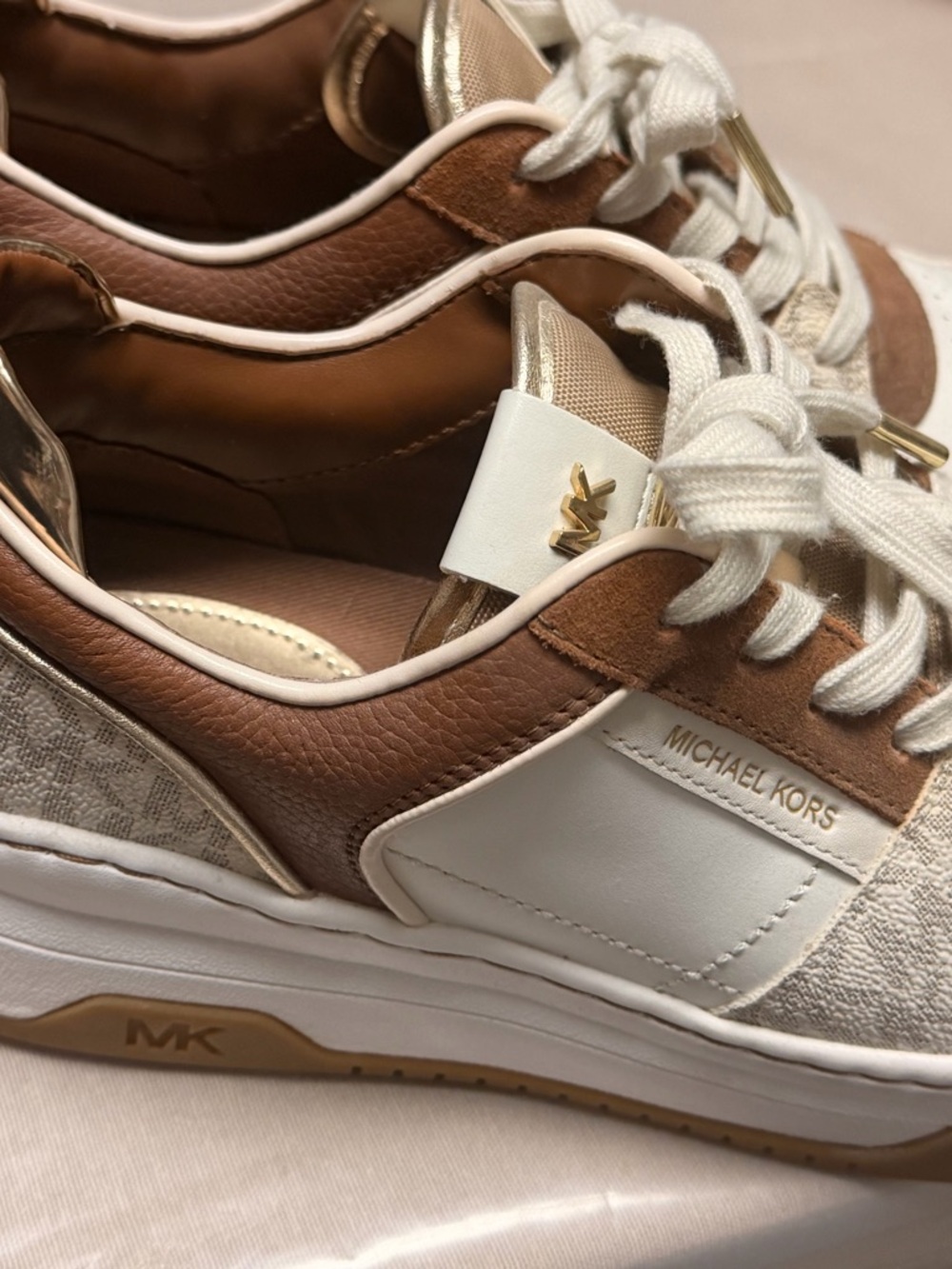 Michael Kors White, Tan & Brown Logo-Print Platform Sneakers - Picture 4 of 4